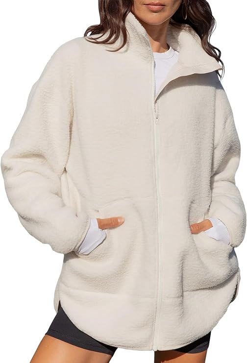 LASLULU Womens Full Zip Fleece Long Jacket Sherpa Sweatshirts Winter Coat