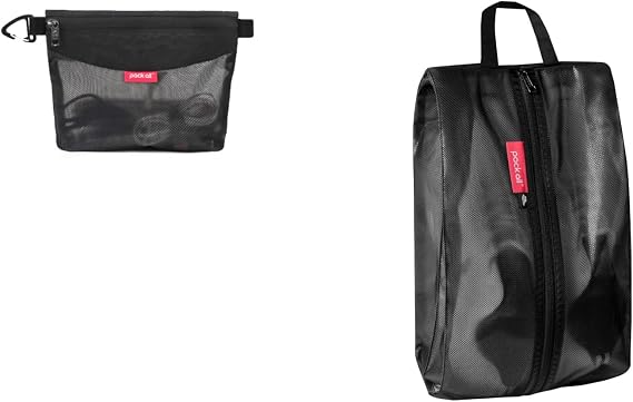 pack all Packing Organizers Bundle | 1 Dual Pocket Shoe Bag (Black) & 1 Zipper Bag (S Black)