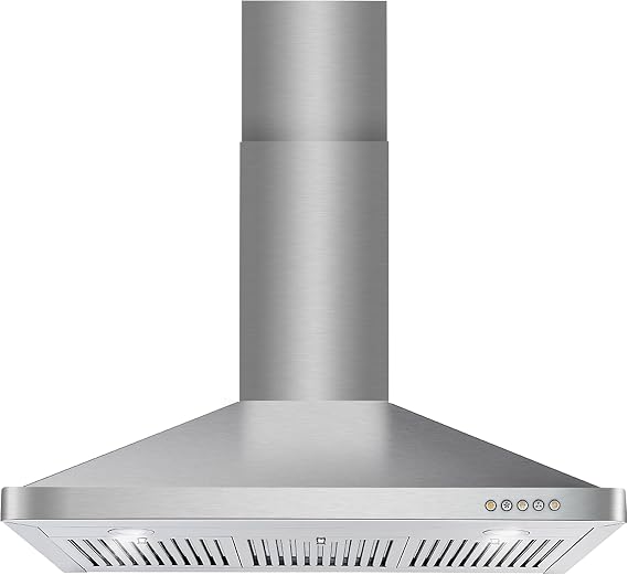 36 in. Vista Coll 380 CFM Ducted Wall Mount Range Hood LED, Stainless Steel | Cosmo COS-63190 Push Button Controls, 3 Fan Speeds, Permanent Dishwasher-Safe Baffle Filters, Backdraft Damper