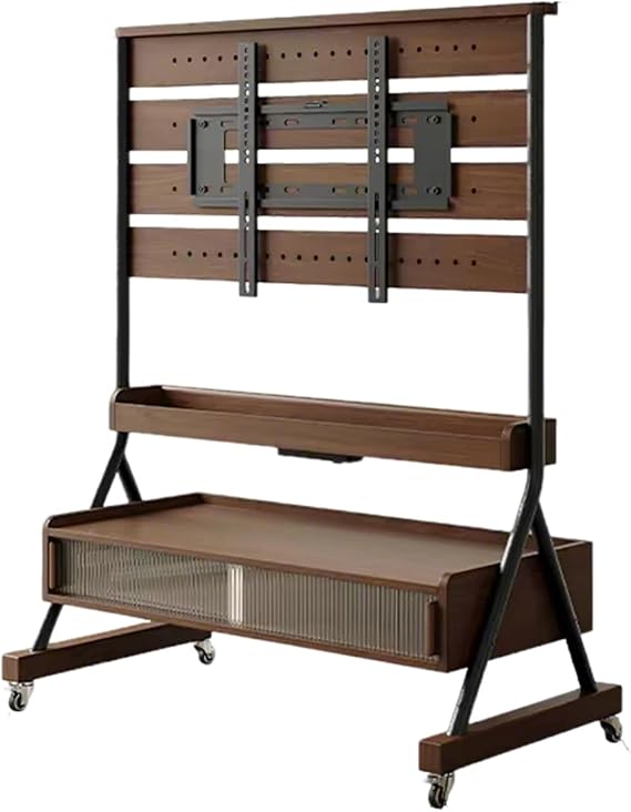 Mobile TV Cart,Modern Television Stand with Wooden Storage Shelf,Rolling TVs Cart on Wheels Height Adjustable Heavy-Duty Floor Stand Base for 40 to 85 inch TV(A)