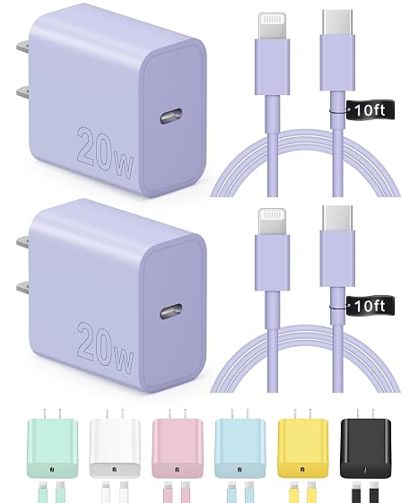Novobit iPhone Charger Fast Charging 10FT 20W USB C Charger Block Super Fast Charger Cable Compatible with iPhone14/14 Pro Max/13/13Pro/12/12 Pro/11,iPad(Purple
