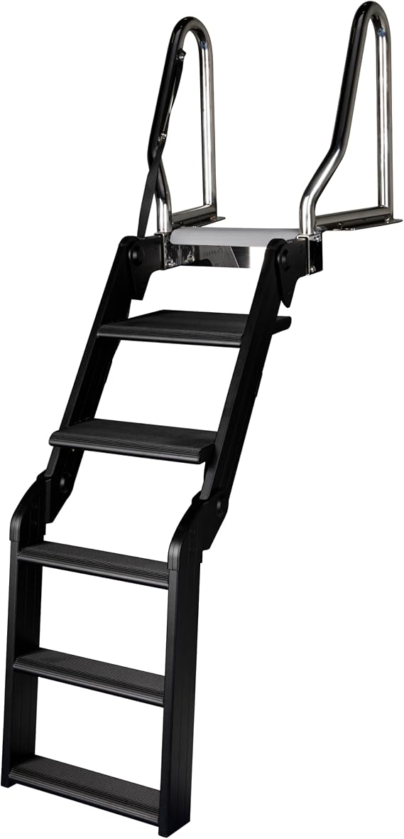 Lippert SureStep Pontoon Ladder for Boats, Slip-Resistant Steps, Easy Boarding for Kids & Dogs, Stainless Steel Handrails, Powder-Coated Aluminum Steps, Saltwater Rated - 2025041871