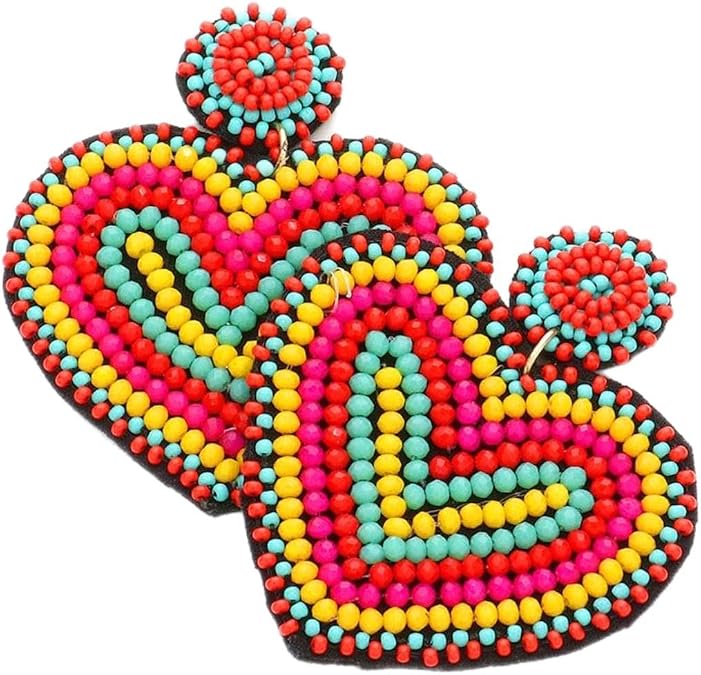 Felt Back Beaded Heart Dangle Earrings