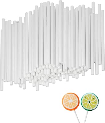 CHELIZIYA 100Pcs Plastic Lollipop Sticks, 4-inch Hollow White Cake Pop Sticks, Thick 4mm Candy Making Accesories for Hard Candy, Chocolate, Cookies 4-inch