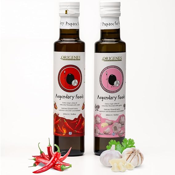 1 Garlic & 1 Chili Infused Flavored Extra Virgin Olive Oil 2x250ml | Greek