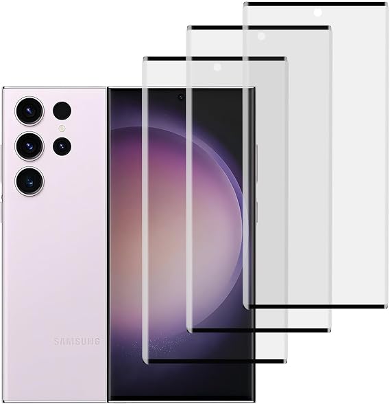[3 Pack Full Coverage Tempered Glass Screen Protector for Samsung Galaxy S23 Ultra, Fingerprint Unlock[HD Anti-Scratch ] [9H Hardness] [3D Curved] Screen Protector For protective cases