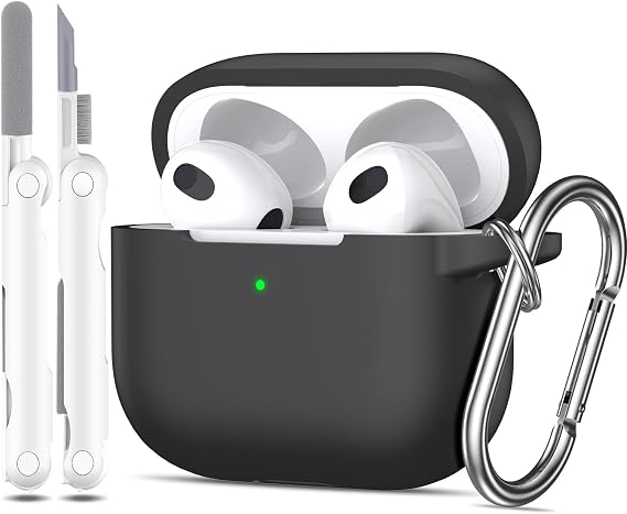 AirPods 3rd Generation Case Cover 2021, Military Grade Anti-Fall Soft Silicone Shock-Absorbing Protective AirPods 3 Case Skin with Keychain and Cleaning kit, Front LED Visible, Black | Anti-Fall Soft Silicone Shock-Absorbing Protective AirPods 3 Case Skin with Keychain and Cleaning kit, Black