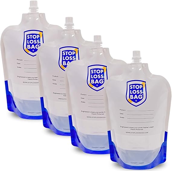 StopLoss Bags 4-Pack - Transfer, Dispense, Mix, Preserve with Ease - Perfect for Woodworking Enthusiasts and Professionals. Specially Formulated For Fine Finishes - Wood Stains, Varnishes, Stain & Dye