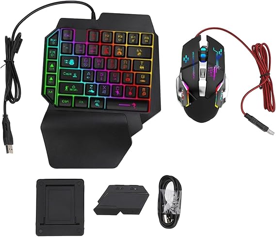 Gaming Keyboard Mouse Converter Combo 4 in 1 Single Hand Mobile Game Keyboard Mouse Adapter Phone Holder for Professional Players ABS Plastic Black
