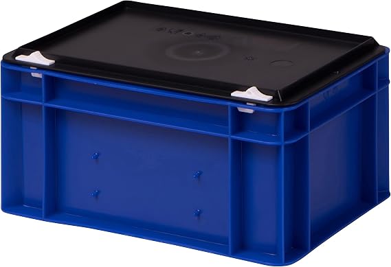 Sturdy Professional Storage Box Stacking Box with Lid Plastic Box Available in 5 Colours and 21 Sizes for Industrial Commerce Household (Blue 30 x 20 x 15 cm)