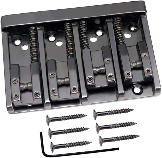 Vintage 4 String Bass Bridge Tailpiece A-style Roller Saddle Bridge Top Load or String Through Body (Black)