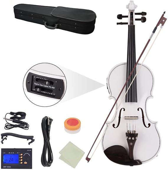 Ktaxon Acoustic Electric Violin, 4/4 Violin with EQ and Accessories (White)