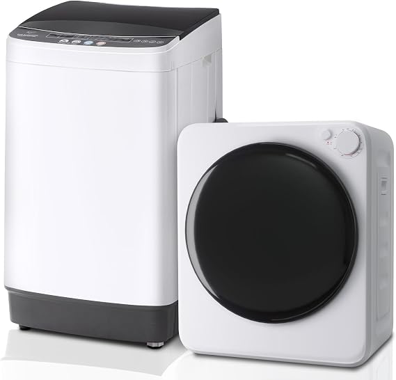 Compact Washer and Dryer Combo Set, 2.0Cu.Ft Full-Automatic Washing Machine with 10 Washing Programs & 1.6Cu.Ft Compact Dryer with 5 Drying Modes, for Apartment, Bathroom, Home, RV-Camping