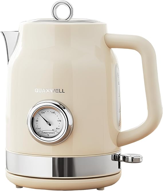 Retro Electric Kettle with Temperature Gauge - Cream