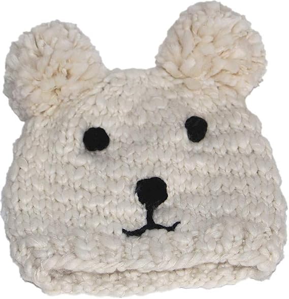 Funny Cartoon Bear Hat Handmade Knit Unisex Winter Beanie with Pompom