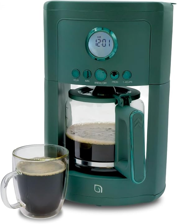 WILLOW Eco Series 12 Cup Drip Coffee Maker, 24 HR Programmable Coffee Maker with Glass Coffee Pot, Removable Filter Basket, Keep Warm Function & Auto Shut-off, Coffee Machine with Digital Display