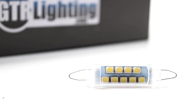 GTR Lighting LED Bulb, White 44mm Loop-Connection Narrow Panel Type Festoon, Universal Upgrade for Interior Dome & map Lights, Ultra-Bright Plug and Play Replacement, (1x GTR.LED494)