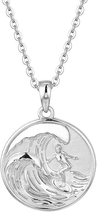 Ocean Wave Necklace 925 Sterling Silver Coin Necklace for Women