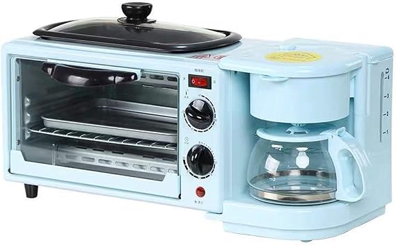 Breakfast Maker Station - Multifunction 3 in 1 Machine with Mini Toaster Electric Oven, Frying Pan, and Sandwich Maker for Morning Meals at Home,Blue