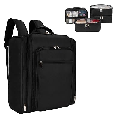 Makeup Backpack, Extra Large Professional Makeup Case, Travel Make Up Train Case Bag Cosmetic Case Storage Organizer for Make Up Artist, with 4 Removable Small Cosmetic Bags