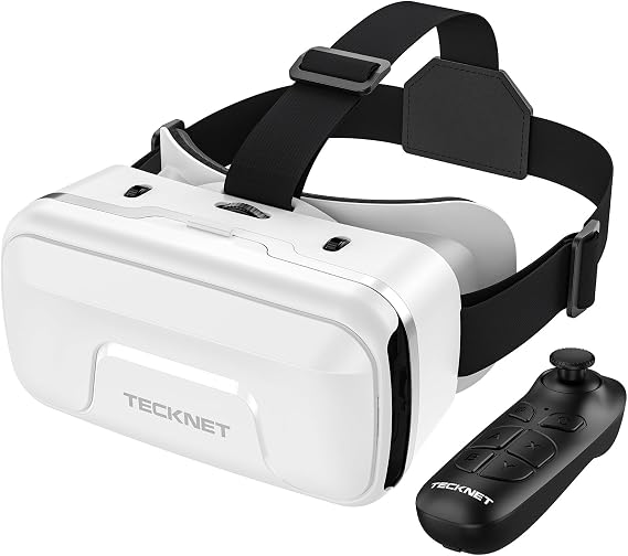 TECKNET VR Headset for Phone with Controller, Virtual Reality Headsets with HD 110FOV Anti-Blue Light Lenses & Adjustable Gears, 3D VR Headset for Kids Compatible iPhone Samsung Android 4.7-7.2"