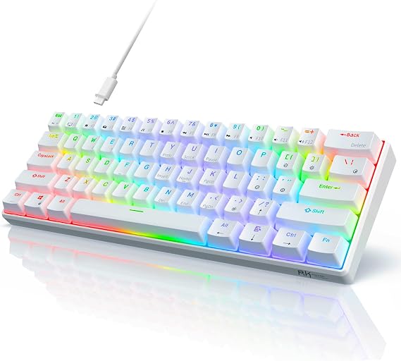 RK ROYAL KLUDGE RK61 Wired 60% Mechanical Gaming Keyboard Compact PC Gaming Keyboard QMK/VIA Programmable RGB Backlight Hot Swappable Custom Keyboard for Win/Mac, Lubricated Red Switch, White