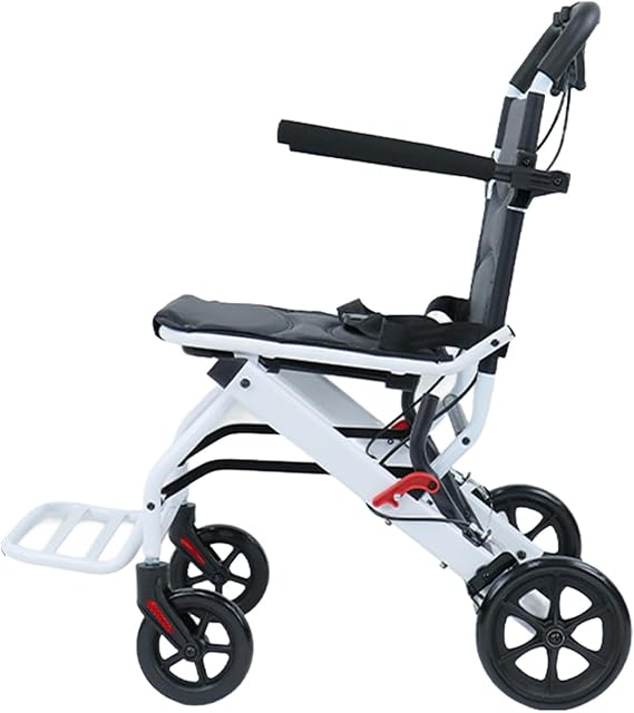 Lightweight Foldable Wheelchair with Hand Brakes, Ultralight Travel Folding Transport Chair(8.2 KG), Carbon Steel Wheelchair for Adults and Seniors, Compact Travel Mobility Chair, Portable (White)