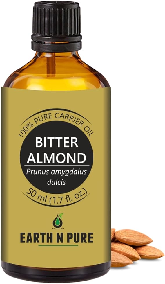 Earth N Pure Bitter Almond Oil 100% Pure Cold Pressed, Undiluted, HCN-Removed | Face, Hair, Nail and Skin Carrier Oil | 50 ml