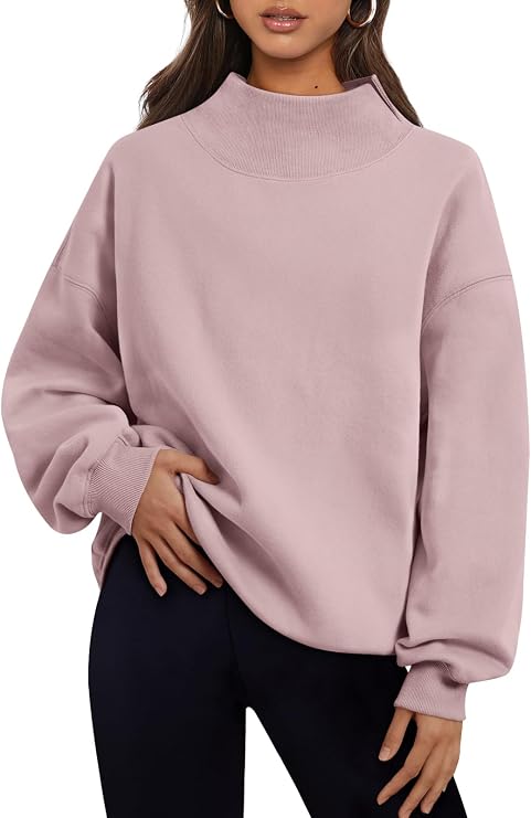 Trendy Queen Womens Mock Neck Sweatshirts Oversized Pullover Fall Outfits | Fall Fashion Clothes 2026,Teacher Outfits,Long Sleeve Tops,Comfort Soft Fleece,Casual Lounge Travel Work Hiking Outfit