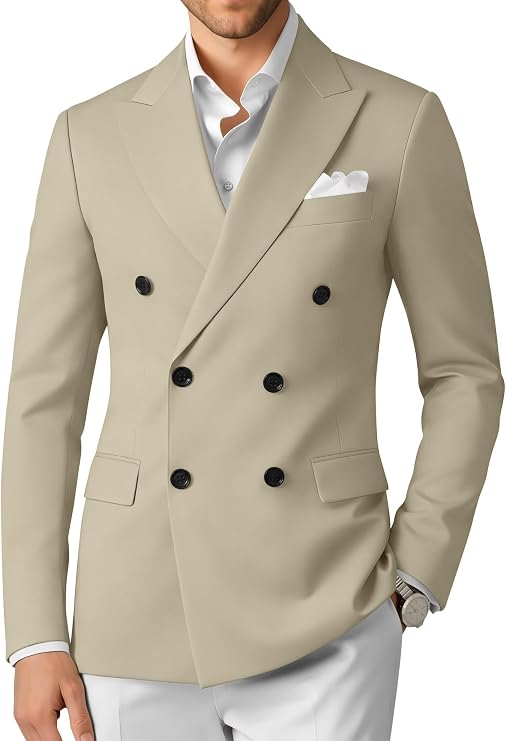 Wangyue Double Breasted Blazer Mens Casual Jacket Slim Fit Suits for Men Double Breasted Jacket Wedding Suit Set