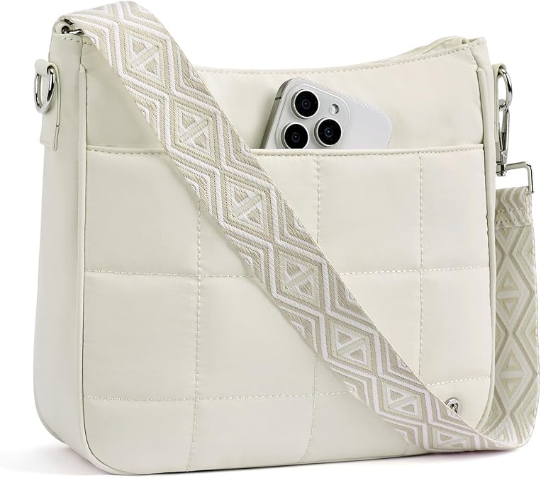 Anti Theft Crossbody Bags for Women,Quilted Puffer Travel Shoulder Hobo Bag Handbag with Wide Shoulder Strap