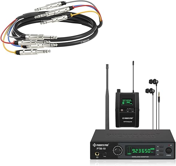 Phenyx Pro Wireless in Ear Monitor System PTM-10 Bundle with 6Ft TRS Snake Cable PCBL-QR4IN1-6