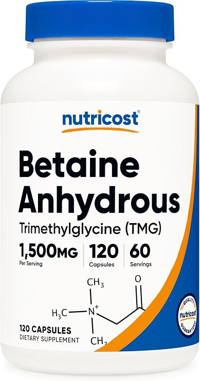 Nutricost Betaine Anhydrous Capsules 1500 mg, 60 Servings, 750 mg per Capsule, 120 Capsules - Gluten Free, Non-GMO