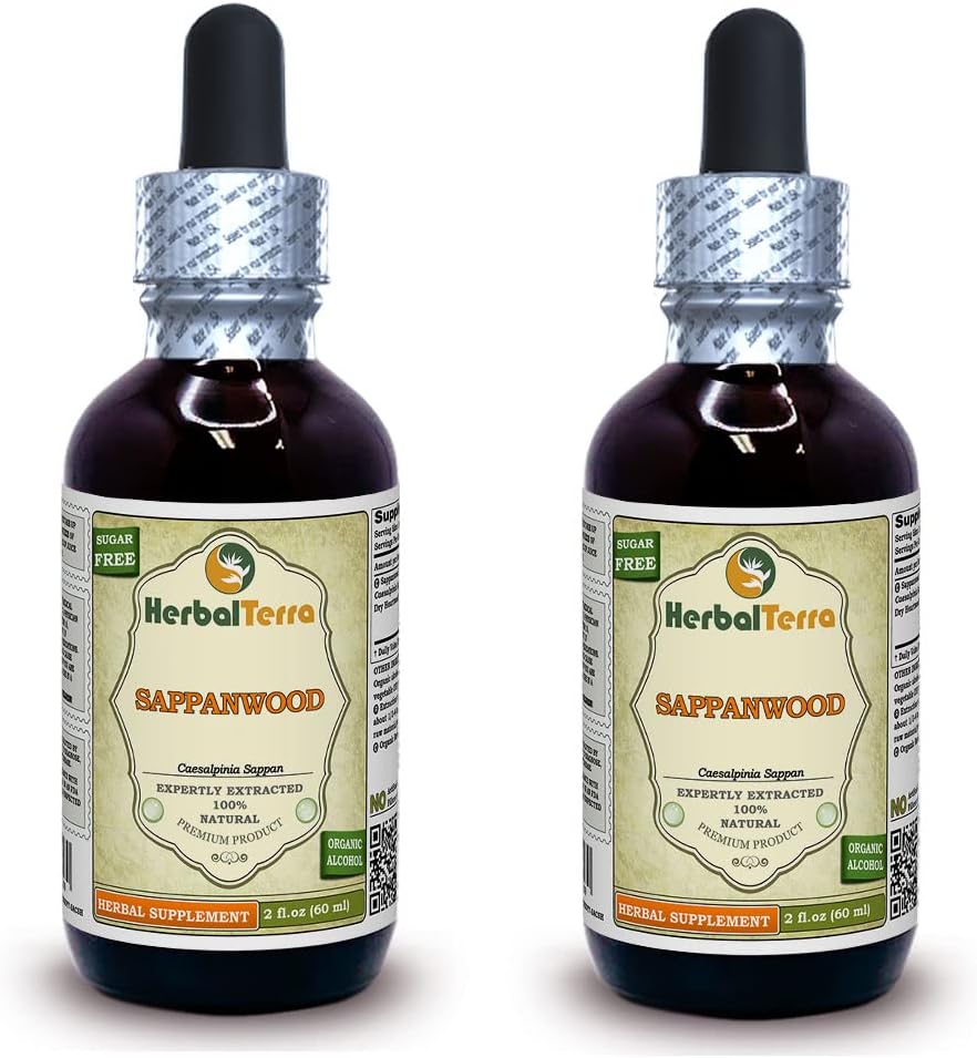 Sappanwood Caesalpinia Sappan Tincture, Organic Dried Heartwood Liquid Extract Brand Name: HerbalTerra, Proudly Made in USA 2x2 fl.oz 2x60 ml