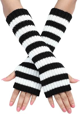 BXCNCKD Grunge Glove Accessories Fairy grunge clothes Crochet aesthetic arm warmer Goblincore accessories Zebra stripes Glove