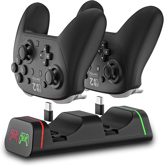 2-Port Controller Charging Dock, USB-C for Switch Pro/Switch 2 Pro, PS5, Xbox Series X/S & Elite 2 (Not for PowerA/3rd-Party), 5V2A USB Adaptor Recommended