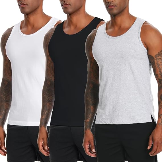 Nutria Mens Cotton Tank Tops 3 Pack Sleeveless Jersey Casual Classic T Shirts Crew Neck Summer Tees Multicolor U02