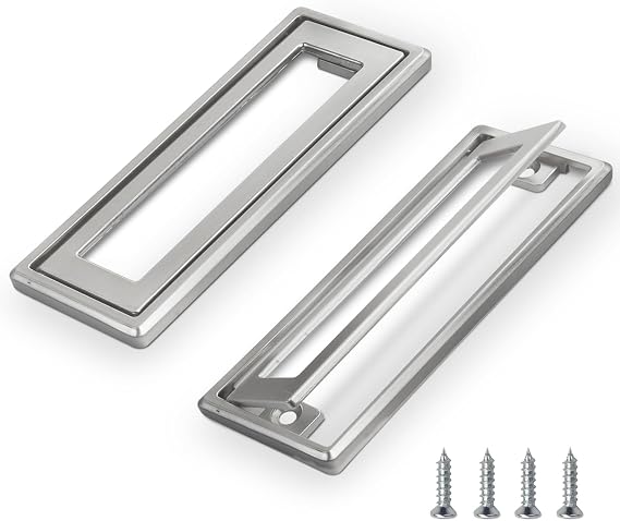 2Pcs Black Square Recessed Flush Door Pull,  Handles  for Cabinets and Drawers Zinc Alloy, Metal Trap Door Recessed Pull  Handles  Flat, Square Hatch Pull  Handle  for Cupboard, 4.5 * 1.7in (Silver) 