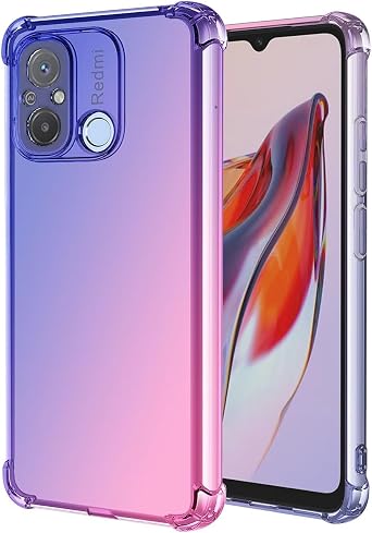 Phone Case for Redmi 12C Case, Poco C55 Case/Xiaomi 11A 22120RN86G Case, Cute Clear Gradient Slim Shockproof TPU Back Phone Protective Cover for Xiaomi Redmi 12C blue/pink