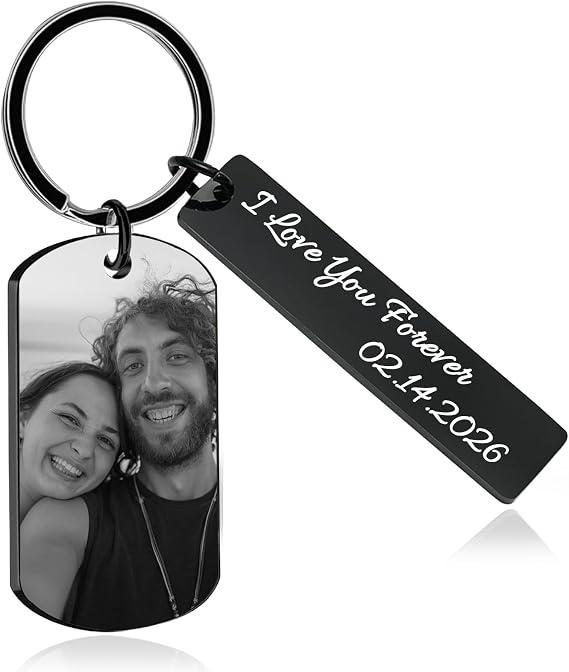 Personalized Picture Keychain - Customized Engraved Keychains with Photo Text, Personalized Gifts for Men Women Lovers