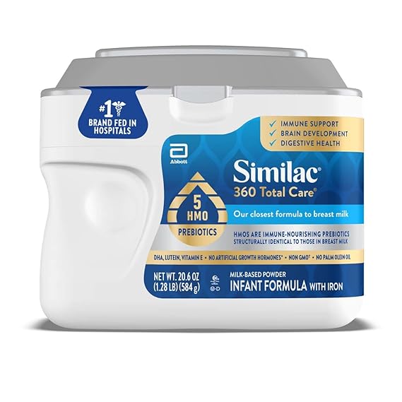 Similac 360 Total Care Baby Formula Powder, Exclusive 5 Prebiotic Blend | Infant Formula Designed to Support Babys Immune System, Brain Development & Digestive Health, in One 20.6 oz Tub