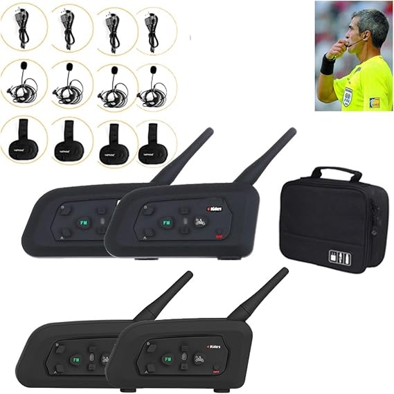 Wireless Intercom System for Home House Business 4pcs 1200M Intercom Full Duplex 4-Ways Football Coach Judger Earhook Earphone Referee Communication System BT Interphone