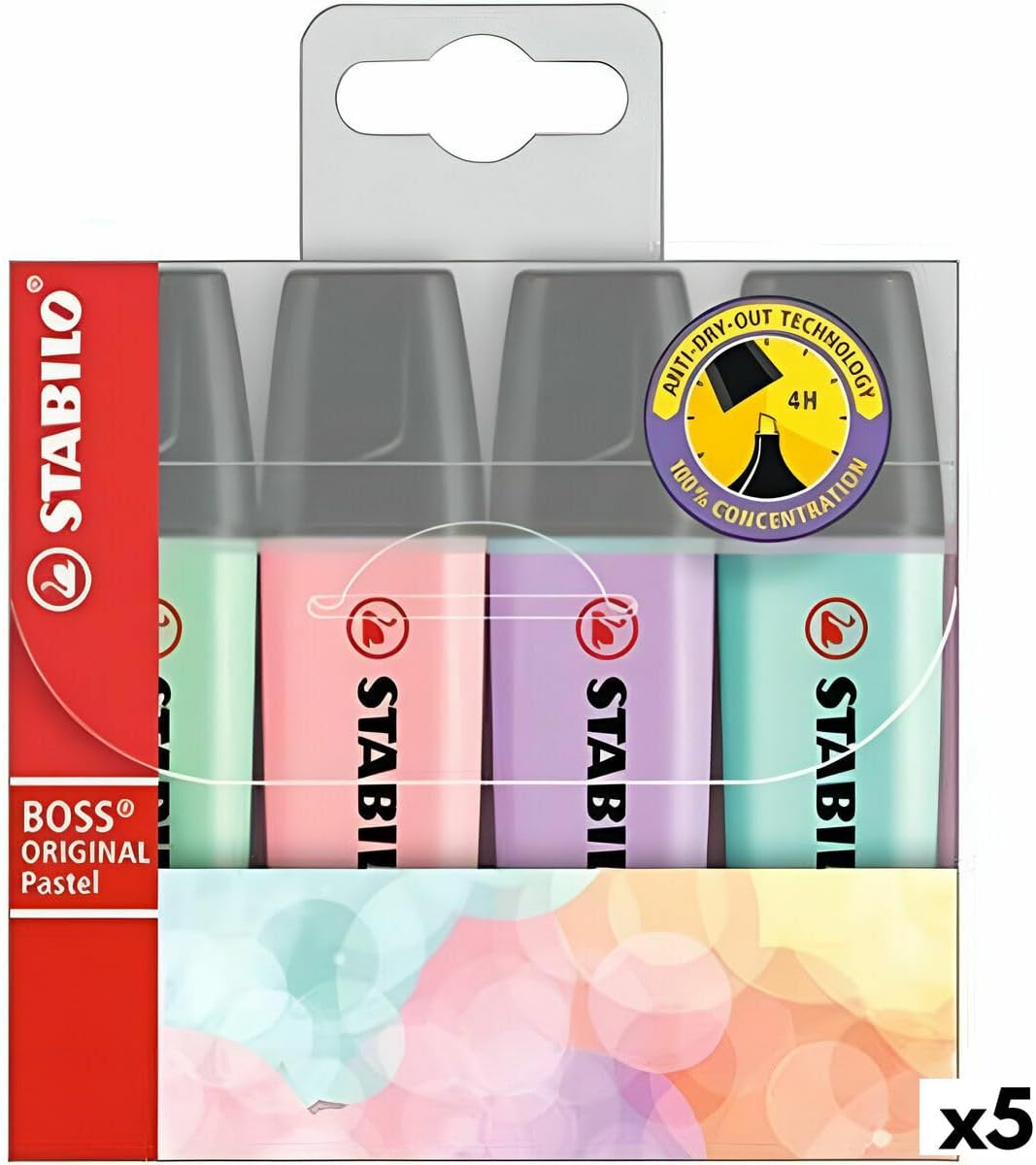 Highlighter - STABILO BOSS ORIGINAL Pastel - 5 x Pack of 4 - Hint of Mint, Pink Blush, Lilac Haze, Touch of Turquoise