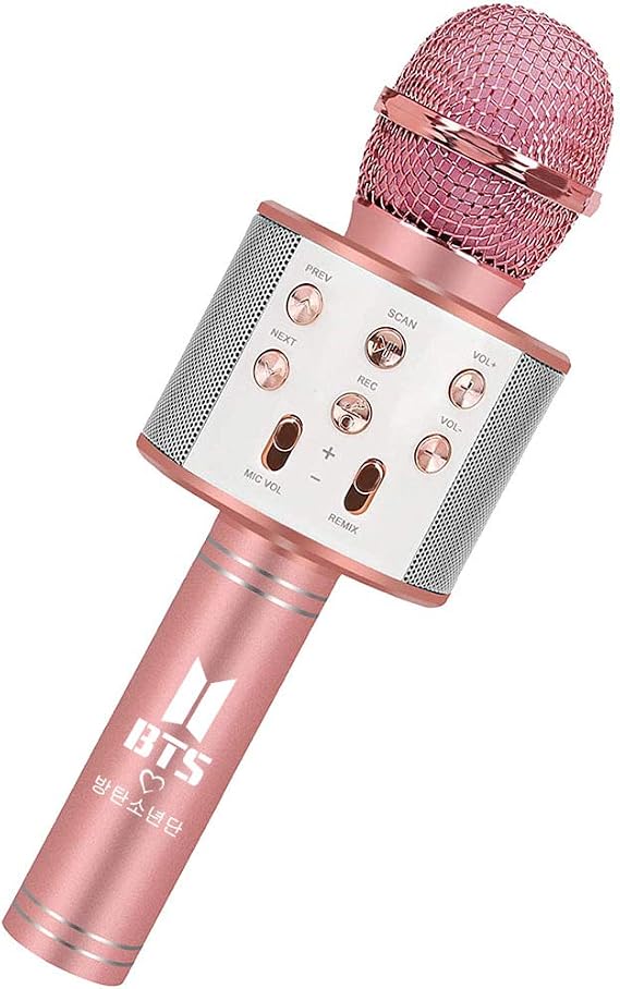 Kpop BTS Bangtan Boys Portable Bluetooth Wireless Microphone Karaoke Machine with Speaker Compatible Android/iPhone/PC for Army Gifts (Rose gold)