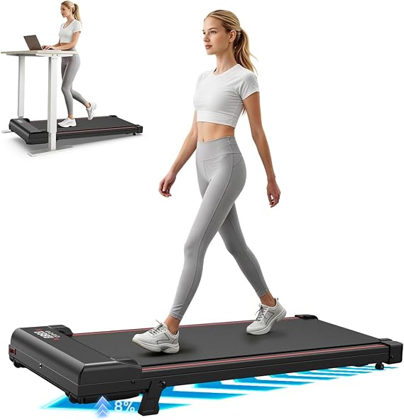 HomeFitnessCode Walking Pad Treadmill 8% Incline, Treadmills for Home, 2.5HP Portable Electric Under Desk Treadmill with LED Display & Remote, Adjustable Speed, No Assembly