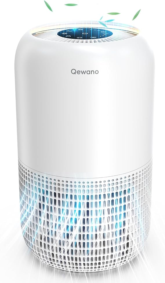 Air Purifiers for Home Large Room up to 1120sq.ft, Qewano H13 True HEPA Air Purifiers for Pets Hair, Dander, Smoke, Dust, Pollen, Odor, Sleep Mode, Timer, Night Light TR-8081 Air Cleaner, White