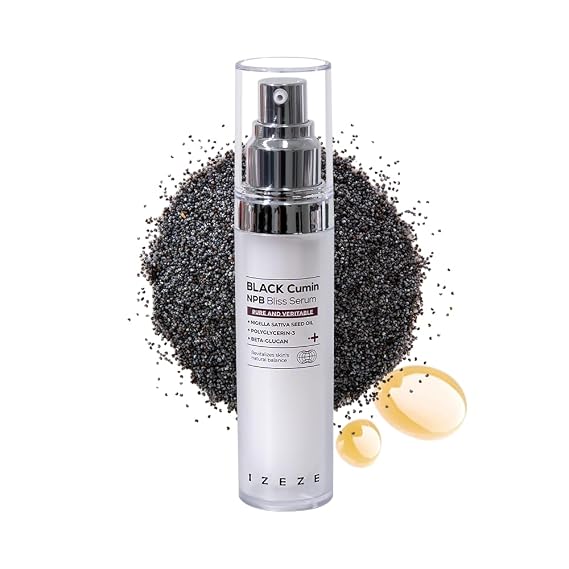IZEZE Black Cumin NPB Bliss Serum | Redness Reducing Moisturizer, Skin Barrier Repair Serum, Hydrating Serum Korean, Relief and Hydration, Thymoquinone, Nigella Sativa Oi, 1.01fl.oz