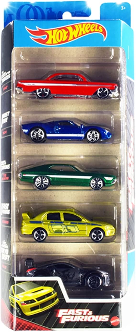 Hot Wheels Fast and Furious 5-Pack of Toy Cars in 1:64 Scale, Replicas from The Movie with Exclusive Decos (Styles May Vary)
