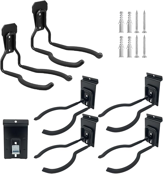 Weedeater Hanger 2 Pcs (Power Tool Hanger) and Adjustable Slatwall Hooks 4 Pcs (Lockable Slatwall Weedeater Hanger)