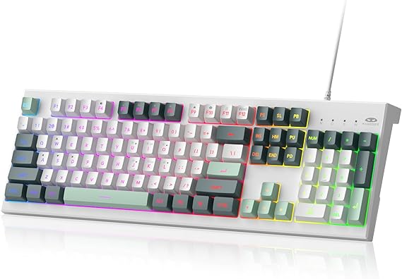 MageGee Creamy Keyboard, K2 Classic Keyboard Wired RGB Backlit 104 Keys Waterproof Ergonomic Keyboard, PC Keyboard for PC/Drop Top/MAC-Geeen